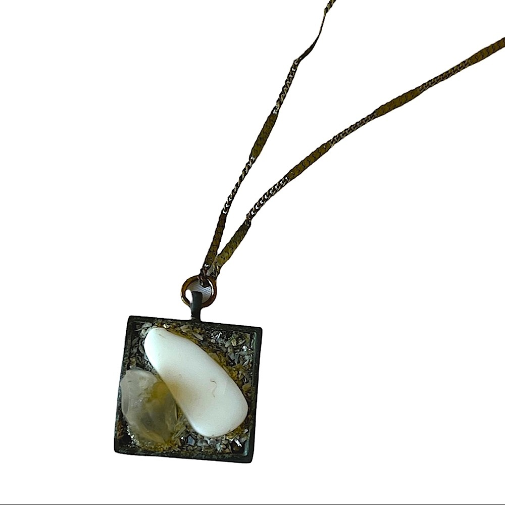brooch square modern rock garden style with quartz natural stone delicate chain